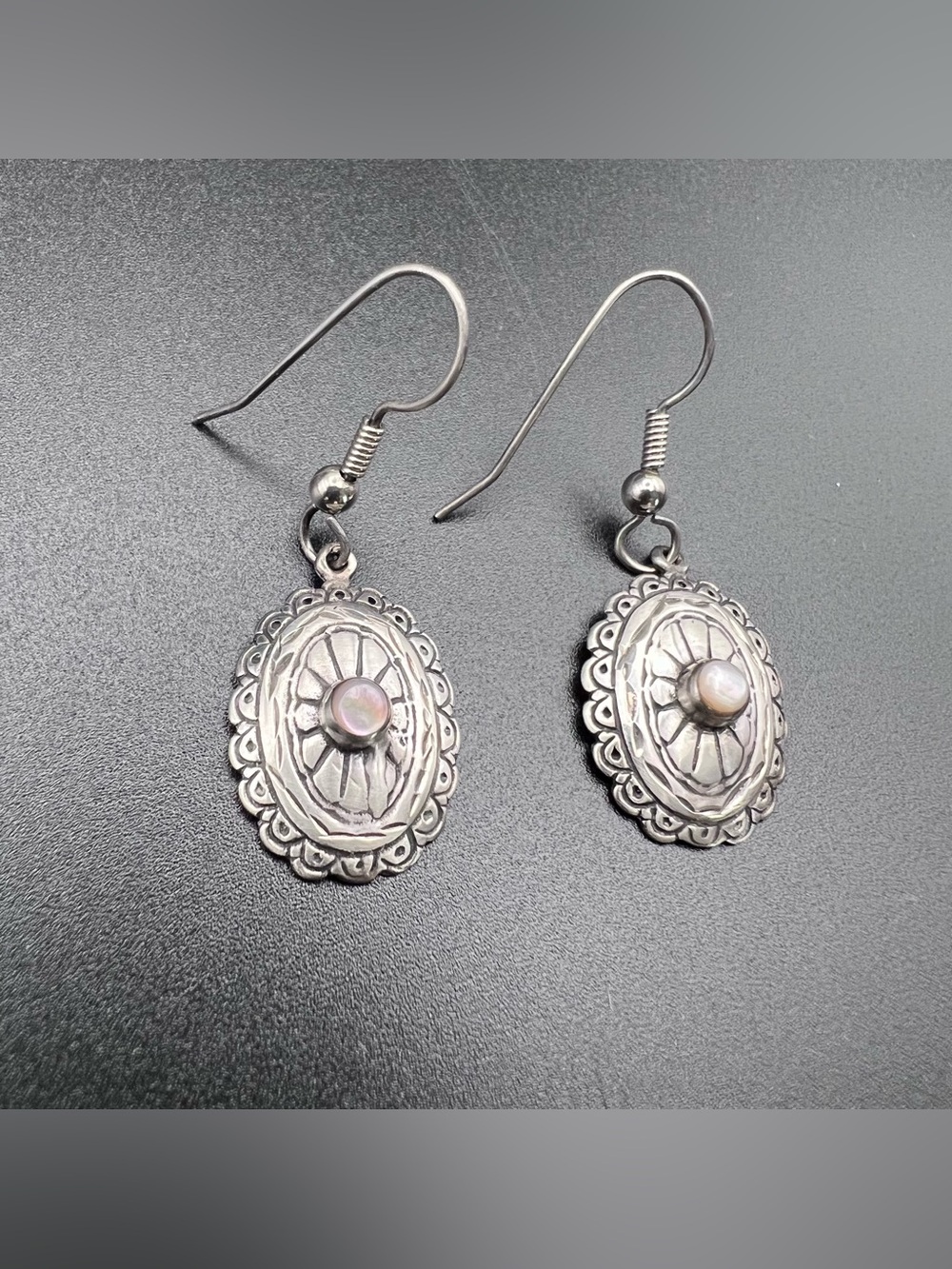 Sterling Silver Concho Earrings with Mother of Pearl